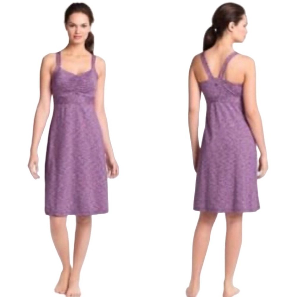Prana Amaya Purple Space Dye Tank Dress Racerback Built In Bra Large Stretch - Picture 13 of 13